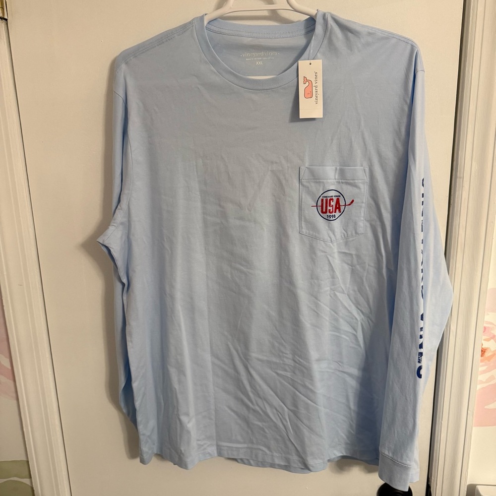 Vineyard Vines Light Blue USA Hockey Men's LS Shirt XXL